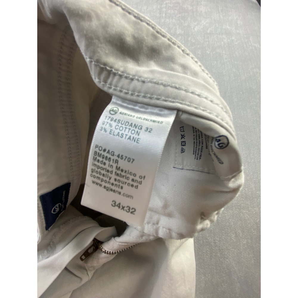 AG Adriano Goldschmied Sudang 32 Slim Straight Pants Mens 34x32 Off White Stone - Picture 4 of 5